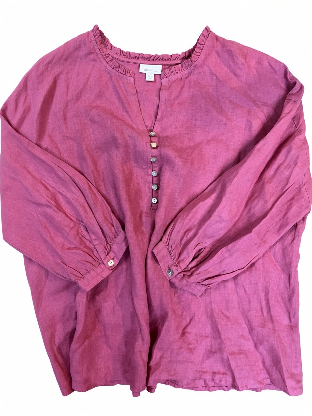 J.Jill Love Linen Pink Ruffle Henley Blouse XL NWOT